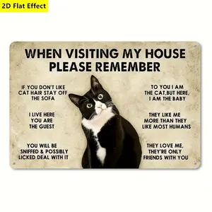 Charming 2D Flat Cat House Rules Fun Sign Ideal for Home Holiday and Yard Decorations