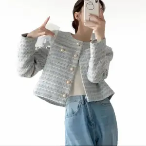 Collarless Open Front Pocket Blazer Jacket Cardigan Long Sleeve Cotton - Fall/Autumn/Winter/Spring Fashion - Classy, Elegant, Timeless, Quiet Luxury Style - Business or Casual Wear