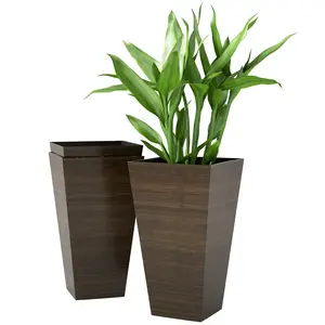 Outsunny Tall Planter for Outdoor Plants Set of 3, 28 Inch Taper Planter with Drainage Holes, Wood Grain Decor Garden Pot for Indoor Outdoor Porch Patio Backyard