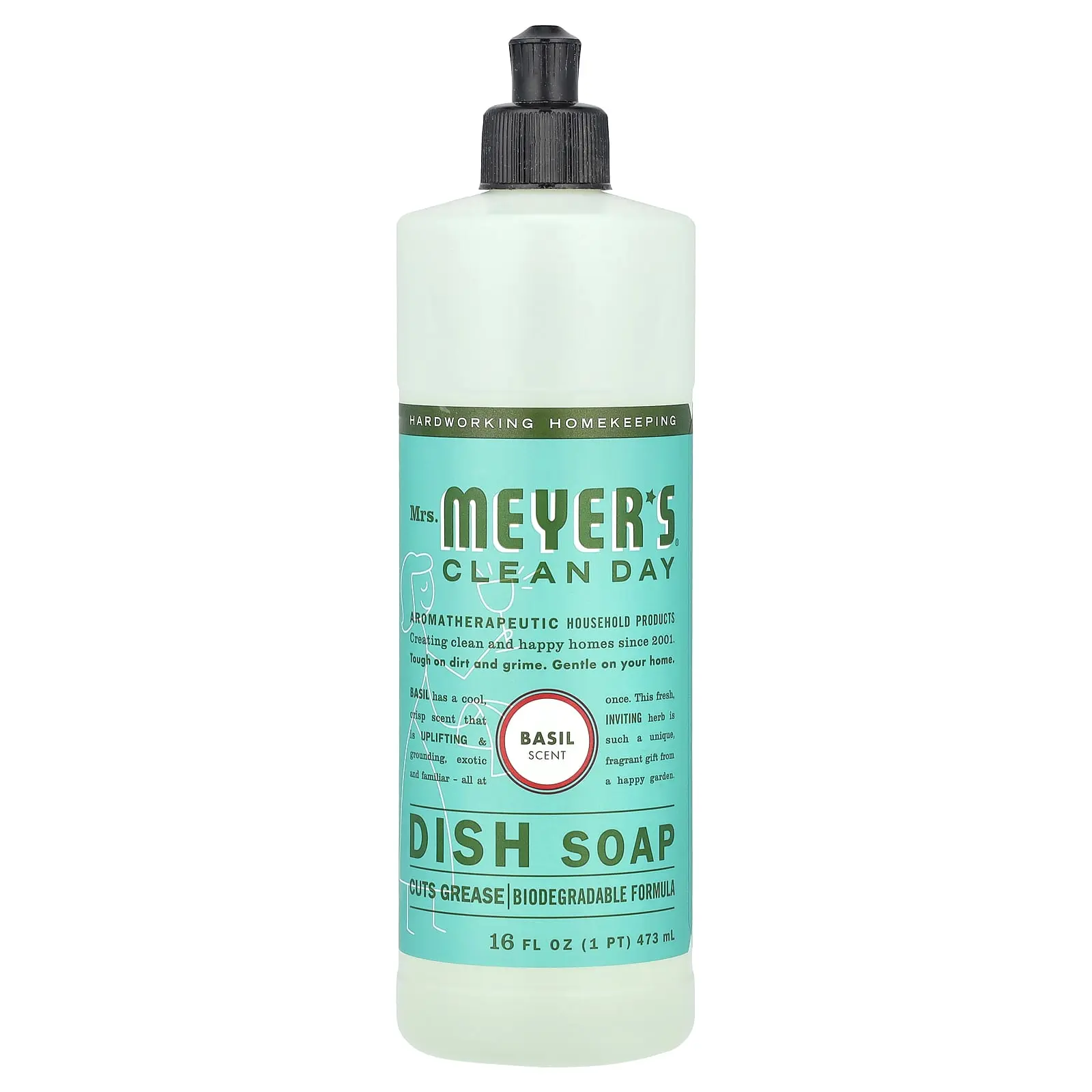 Mrs. Meyers Clean Day Dish Soap, Basil Scent, 16 fl oz (473 ml)