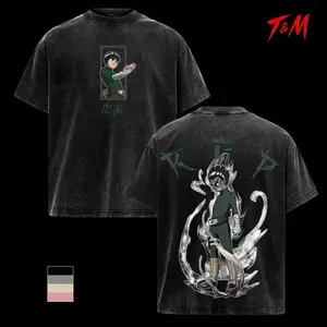 Rock Lee Naruto Anime Vintage Washed Oversize T-Shirt, Heavyweight Cotton Graphic Tee, Double Print Streetwear Shirt, Unisex Manga Fan Top, Gift for Naruto Fans