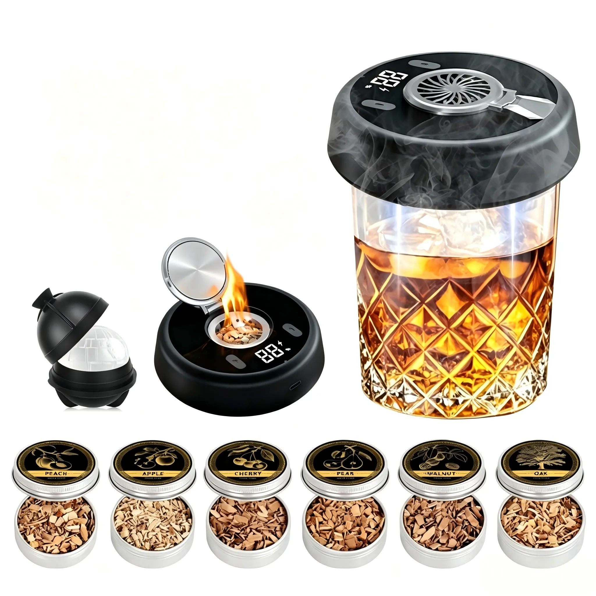 Rechargeable Intelligent Whiskey & Cocktail Smoker Kit With Digital Display, Electric Smoke Infuser Bourbon Drink Smoker, Gift Set For Men, Dad, Husband And Cocktail Lovers