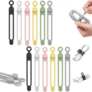 Data Cable Organizer, 2026 NEW Elastic Silicone Cable Ties, Reusable Cable Ties Wire Management Organizer, Multi-Purpose Cord Organizers for Bundling and Fastening Earphone, Phone Charger (12)