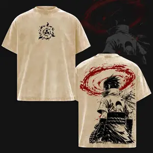Uchiha Sasuke T-shirt from Naruto, vintage washed printed T-shirt with Sharingan and Rinnegan designs, anime-style pure cotton T-shirt, unisex and an ideal gift for Uchiha Sasuke fans