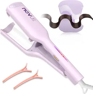 NOVUS French Wave Curling Iron with Fast Heating 4 Temperature Adjustment,  2 Barrel Ionic 1.25/1.4 inch Waver - Anti-Scald Hair Crimper - Comfort hairwaver