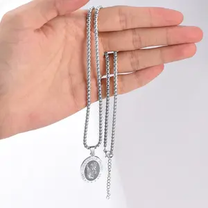 FaithHeart Saint Christopher Protection For Men Oval Necklace Stainless Steel