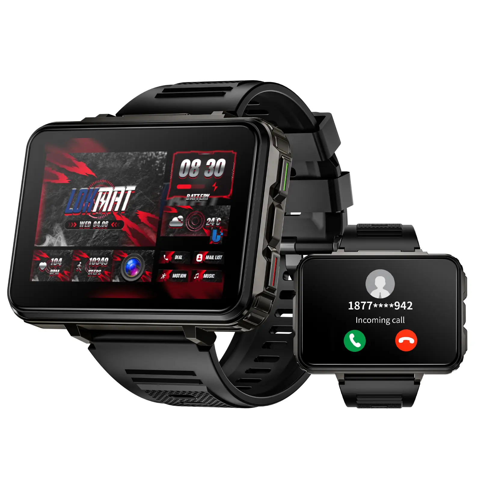 LOKMAT 4G SIM Card Android Smart Watch, 2.4" Large Screen Sport Smartwatch 1500mAh Dual Camera WiFi Bluetooth GPS Smart Watches for Men