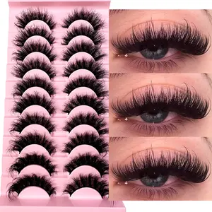 10 Pairs Manga Lashes Faux Mink Eyelashes Natural Full False Eyelashes Volumized Cat Eye Lashes Cosplay Travel Essentials Makeup