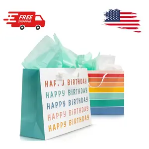 Beautiful Birthday Gift Bags with Handles And Matching Tissue Paper, Set of 2, Large 16