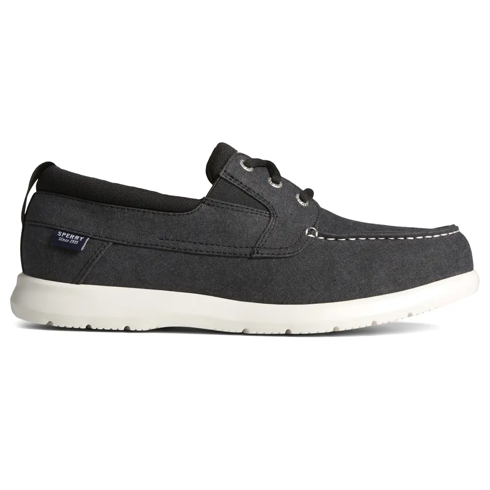 Sperry Mens Bowrider Plushstep 3-Eye Chambray Boat Casual Shoes - Black