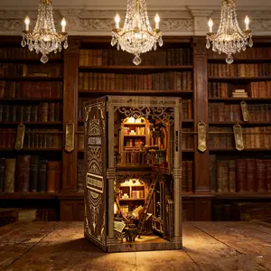 Adult Book Corner Kit, Wooden House Kit Adults, DIY Miniature House Set, 3D Wooden Puzzle, Mini Residential Bookshelf, Dollhouse Bookend, Bookshelf Page Decoration