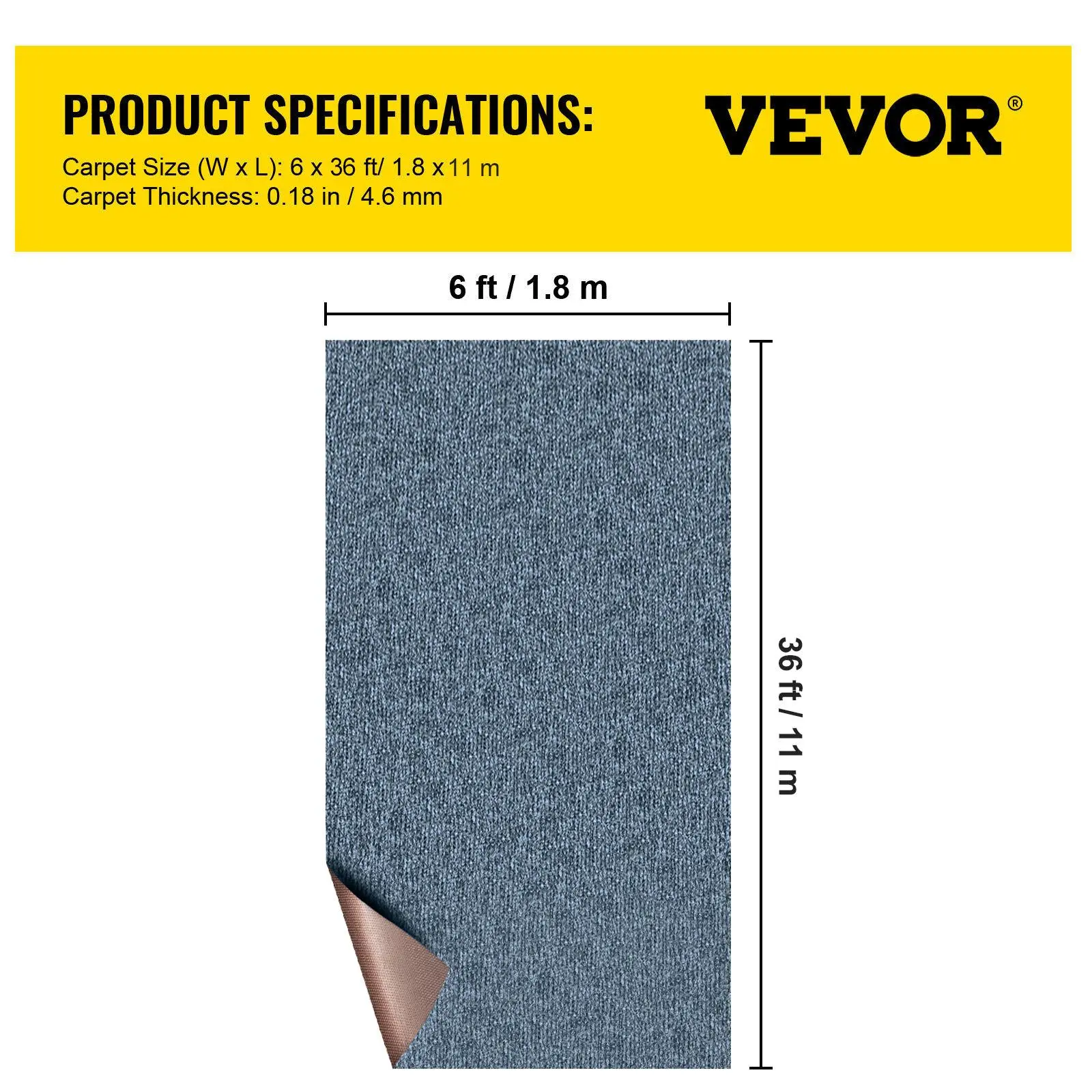 【summerfinds】VEVOR Gray Marine Carpet 6 ft x 36 ft, Boat Carpet Rugs, Indoor Outdoor Rugs for Patio Deck Anti-Slide TPR Water-Proof Back Outdoor Marine Carpeting Outdoor Carpet