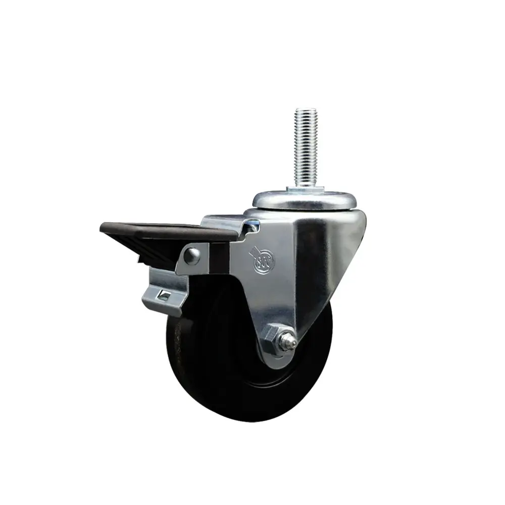 Service Caster Industrial Series #20 SCC-TS20S3514-PHS-PLB-34212 Phenolic Swivel Threaded Stem Caster, 3.5 x 1.25 in Black Wheel, 0.75 in Stem, Posi Locking Brake, High Load Capacity, Impact & Chemical-Oil Resistant for Shop Projects, 300 Lbs, Casters
