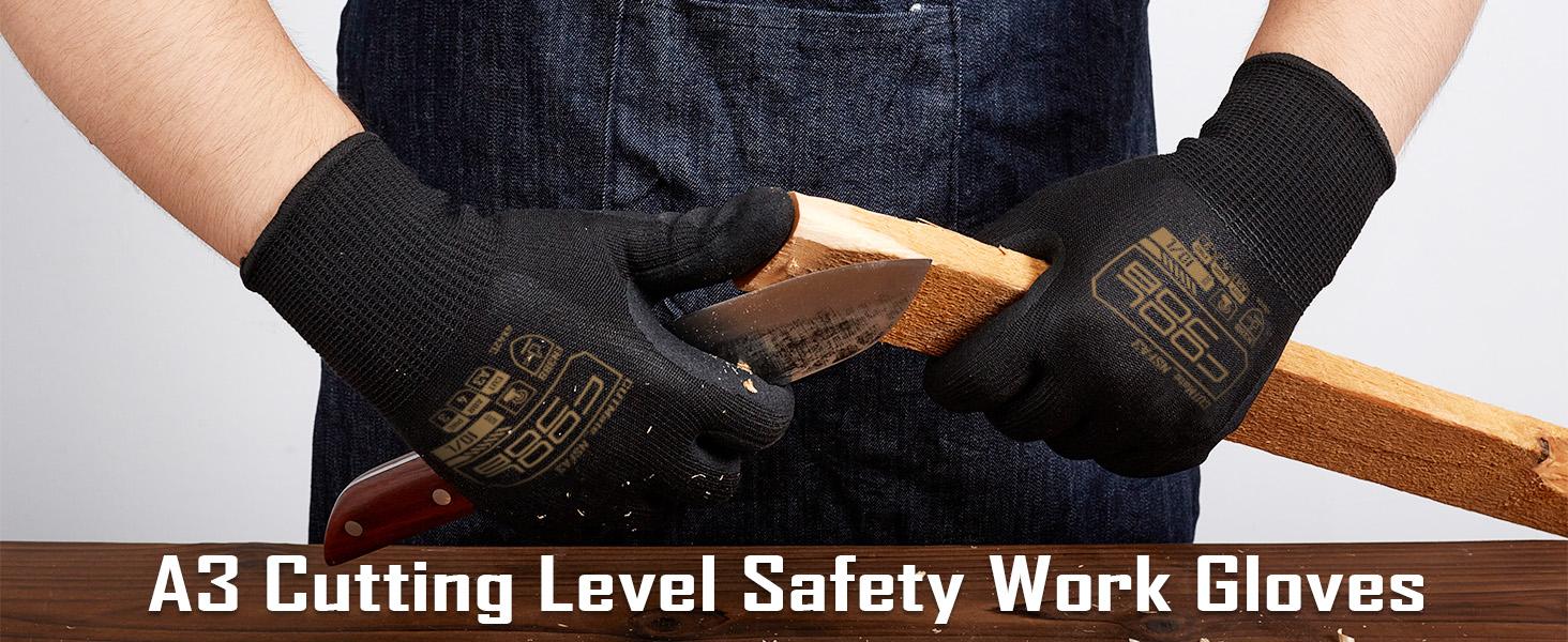 COOLJOB A3 Cut Resistant Safety Work Gloves, Touchscreen, Fishing Gloves(Black)