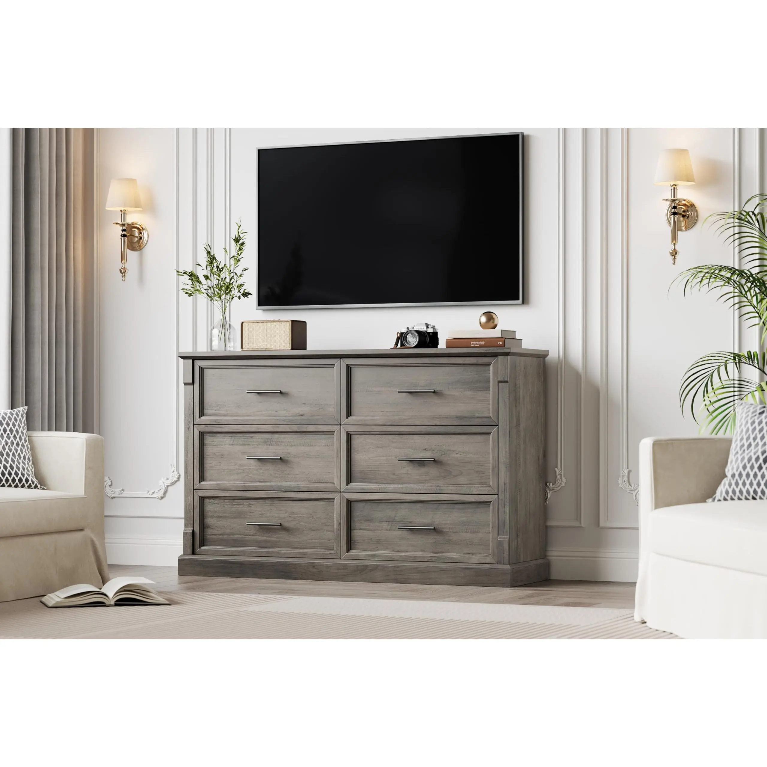 Garvee Grey 6 Drawer Dresser for Bedroom, 47.2" Wide Farmhouse Style Chest of Drawers with Metal Handles, Rustic Double Wood Storage Organizer for Living Room and Nursery - TikTok Shop Garvee Grey 6 Drawer Dresser for Bedroom, 47.2" Wide Farmhouse Style Chest of Drawers with Metal Handles, Rustic Double Wood Storage Organizer for Living Room and Nursery - TikTok Shop