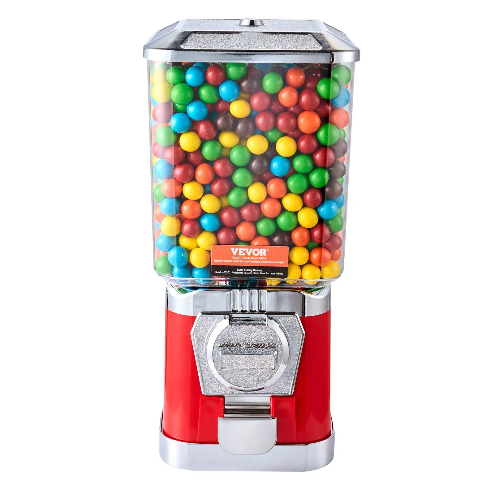 VEVOR High-Capacity 17" Red PC Gumball Machine, Coin-Operated Vending Machine, Vintage Candy Dispenser
