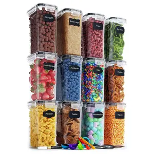 Household Storage 6 Pcs Set BPA-Free Airtight Plastic Stackable Kitchen Organizer Cereal Dry Food Storage Bin Box Container Utensils Reusable