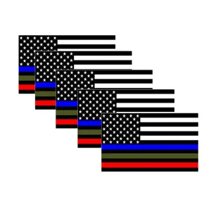 5 Pcs 3x5 Inch Police Military and Fire Thin Line USA Flag Decal American Flag Sticker Blue Green and Red Stripe for Cars Trucks for Honor and Support car window