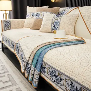 1pc Contemporary Embroidered Blue and Sofa Cushion, All-Purpose Cover for All Seasons, Elegant Wooden Sofa Protector