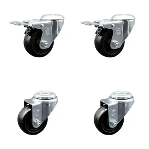 212 MAIN Stainless Steel Swivel Bolt Hole Rubber Castors with 3.5x1.25 in. Black Hard Rubber Wheels, Chemical Resistant, Lock Brake - Set of 4 (SCC-SSBHTTL20S3514-HRS-2-S-2)