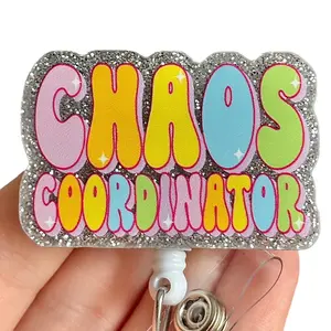 Glitter My Badge Chaos Coordinator badge reel for nurse and hospital workers. Badge clip Badge pull - Retractable swivel clip with a 360 rotation. Great gift for coworker.