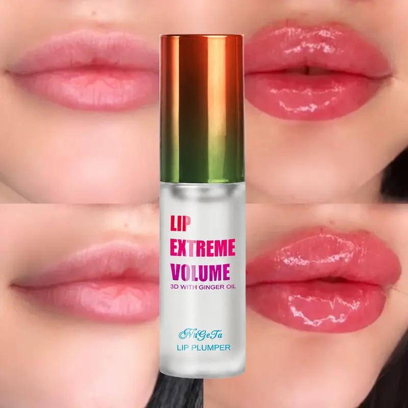 Ginger Lip Gloss Plumper Balm - Non-Sticky, Glossy Moisturizer Oil Serum with Mint, Tints for Instant Fullness, Smoothing, Hydration, Elasticity Boost, Daily Renewal, Suitable for All Skin Types