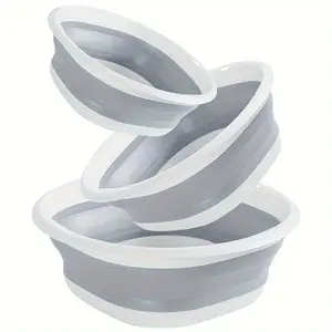 A Compact 3pcs Set That Includes a Collapsible Sink, a Portable Wash Basin, a Square Dish Tub, a Foldable Laundry Basket, And a Plastic Sink, Designed for Efficient Storage of Utensils, Fruits, And for Use During Camping