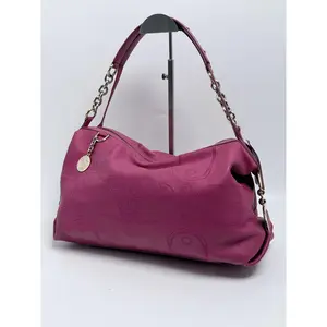 Pre-owned VERSACE Leather Tote Bags Vintage Medusa Embroidered Hobo Handbag Shoulder Bag Magenta ZS001VS