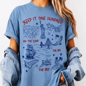 [Free Ship] Keep It One Hundred On The Land Sea Sky Shirt | Comfort Colors® 1776-2026 Patriotic Doodle Tee | Vintage America 250th Birthday Gift
