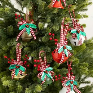 Christmas Bow Bells 7-Piece Set, Christmas Tree Accessories, Wind Chime Hanging Decor, DIY Festival Scene Decoration