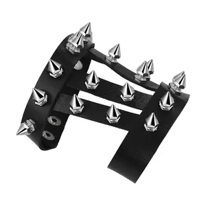 Gothic Punk Studded Bracelet: Unisex Halloween Hand‑Back PU Leather Wristband Glove Adjustable Rock Biker Wide Cuff for Parties Cosplay