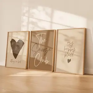 Mocha Bedroom Wall Art Set of 3 | Neutral Cozy Wall Decor | Snooze Club Poster Unframed  | Brown Beige Wall Art |