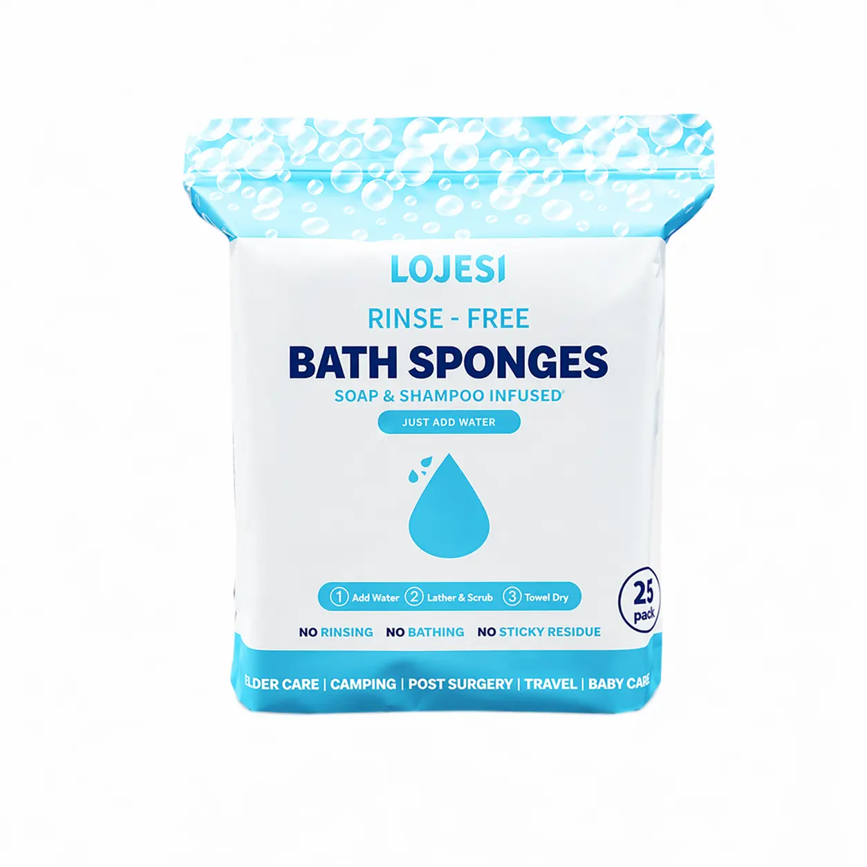 Rinse Free Bath Sponges, 3oz Water to Activate, Single Use Shower Sponges Packs of Travel Pack Soap-Infused Dry Shower Sponges, Just Add 3oz Water to Activate, No Rinsing Required Ideal for Camping Travel Youth Senior Friendly