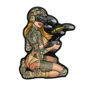 Sexy Tactical Girl Sticker – Pinup Blonde Soldier with Rifle, Military Tattoo Operator Decal