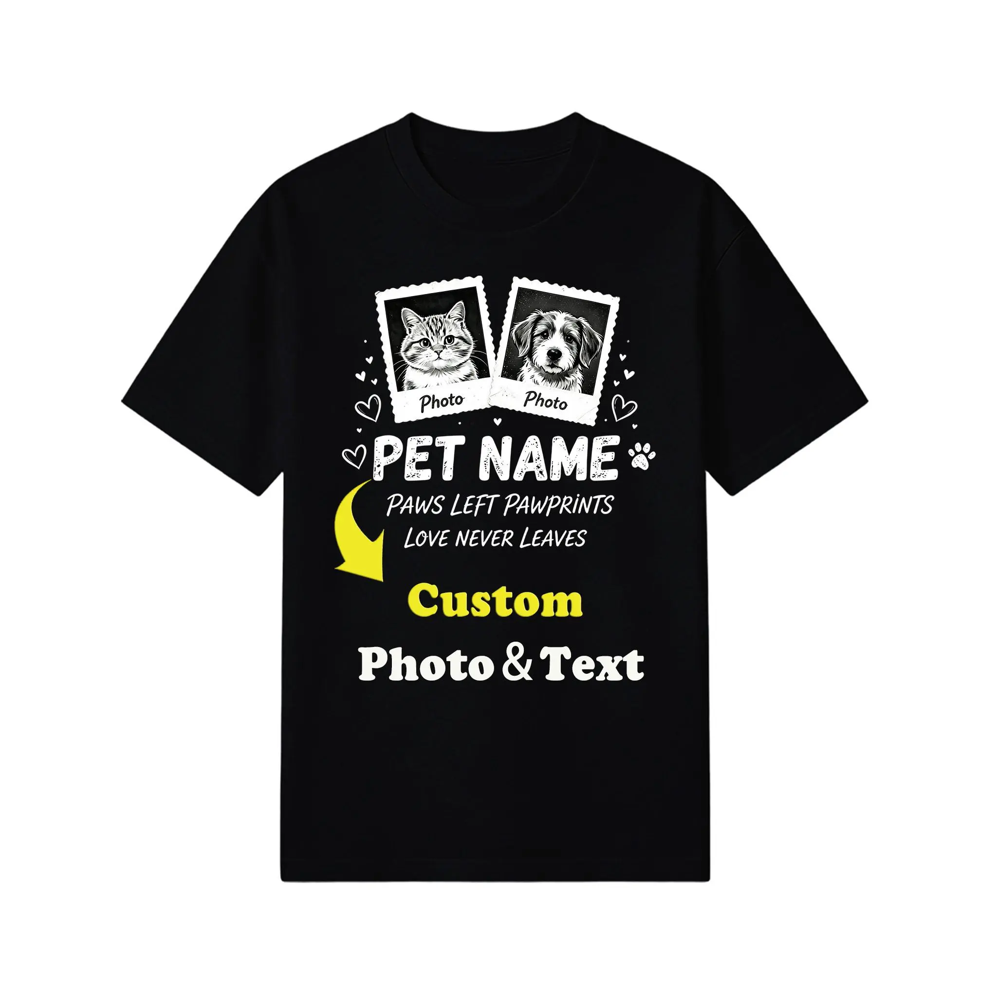 Carpesun Meaningful Custom Pet Memorial T-Shirt, Personalized Dog Cat Photo & Custom Name Paw Print Graphic, Unisex Soft Cotton Remembrance Keepsake Tee, Ideal Sympathy Gift For Grieving Pet Parents