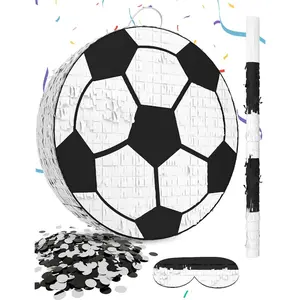 Soccer Piñata – Includes Wooden Stick, Blindfold, and Confetti – 13"x13"x3" – Perfect for Sports Party Decorations and Soccer Pinatas for Birthday Party