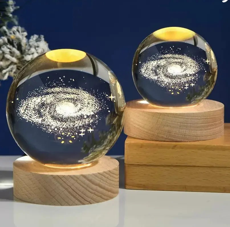 3D Galaxy Crystal Ball Night Light with LED Base - Immerse Yourself in the Cosmos, Elegant Design for Home or Office Lighting