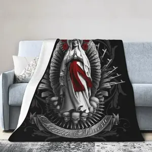 Santa Muerte Blankets Warm Flannel Lady Of Holy Death Mexican Skull Throw Blanket For Bedroom Office BedspreadsFather's Day Thanksgiving Halloween Valentine's Day Holiday Gifts For Family And Friends