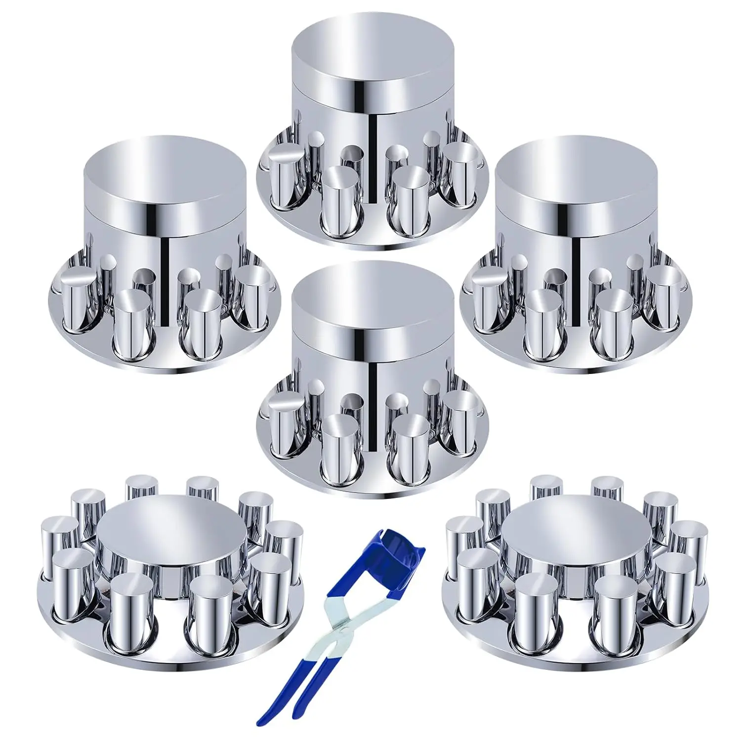 Semi Truck Axle Cover Kit Screw-on Set ABS Chrome Plastic Front & Rear Wheel Covers Removable Hub Cap with 33mm Thread-On Flange lug Nut Covers (2 Front + 4 Rear, Flat Top)