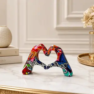 Doodle Heart Hand Resin Sculpture Ornament, Statue, Decorative Sculptures, Art Figurine, Art Craft Decorative Piece, Desktop Bookshelf Entryway Colorful Artwork, Perfect Gift