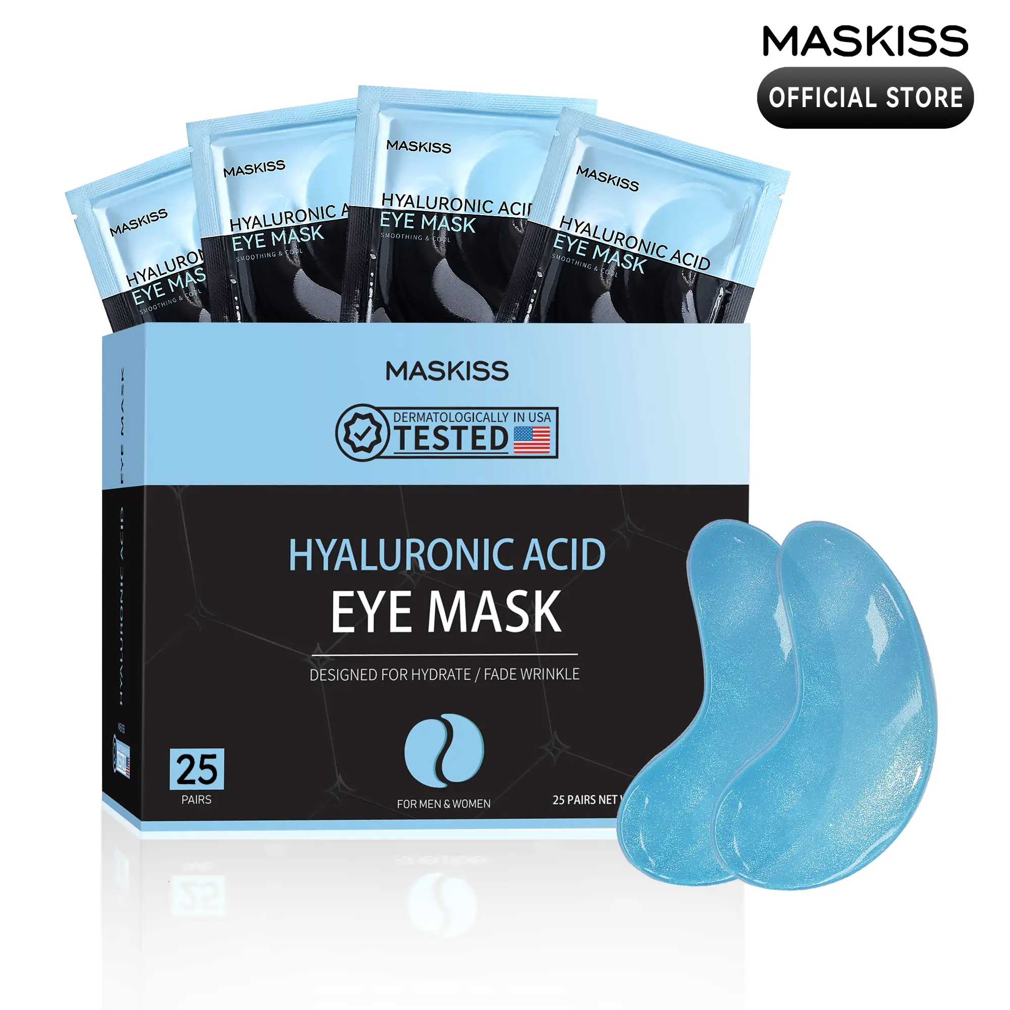 MASKISS Hyaluronic Acid Under Eye Patches (25 Pairs) - Anti-Aging Eye Gel Mask for Dark Circles & Puffiness