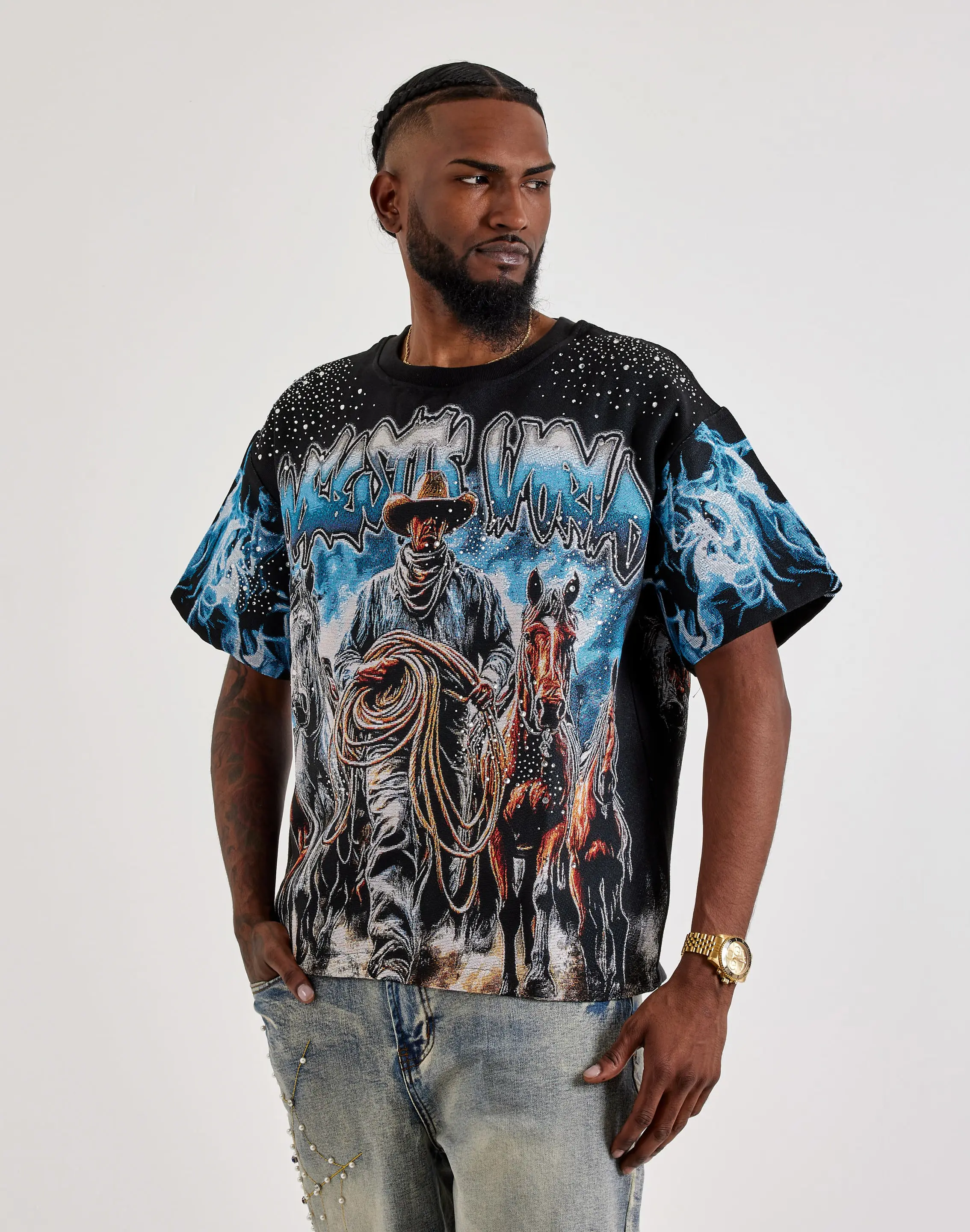 Mens Majestik Never Run Out Tapestry Tee