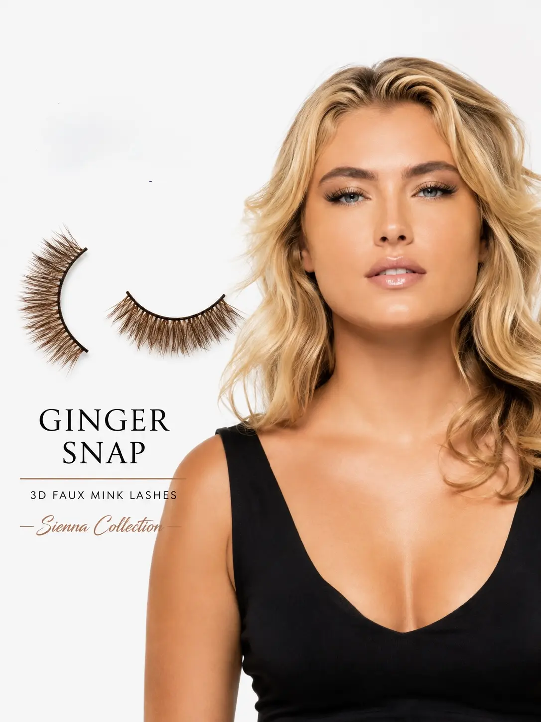 GINGER SNAP  SIENNA COLLECTION Premium 3D faux mink-style lashes crafted with vegan silk fibers to deliver lightweight comfort, soft definition, and effortless beauty