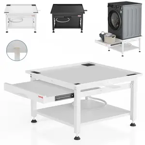 Garvee 24" Wide Washer and Dryer Pedestals with Pullout-Shelf, 21" Hight Laundry Pedestal with Adjustable Anti-Vibration Pads, Drain Pan and Hose, 800 lbs Capacity, White