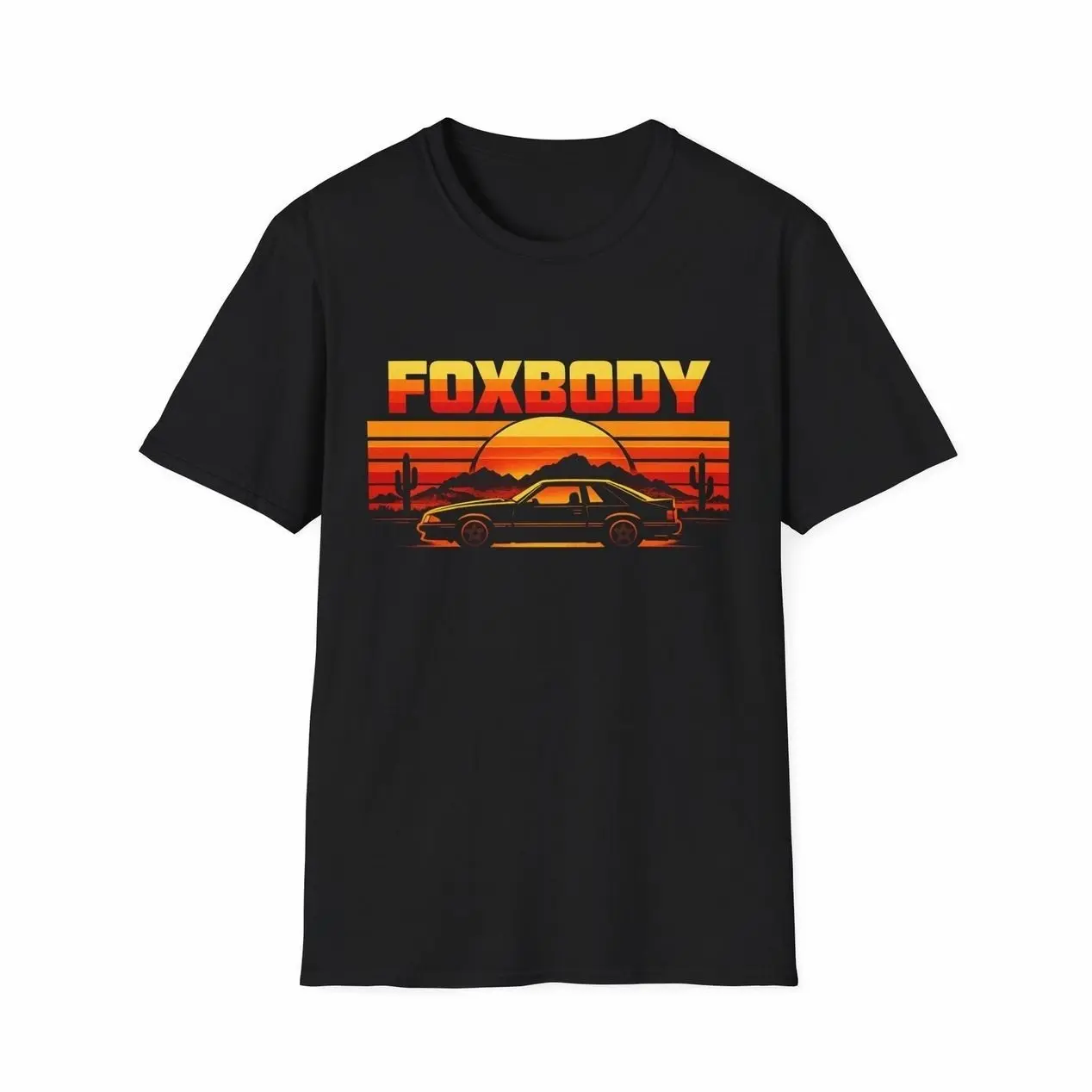 Ford Mustang Foxbody Retro Sunset Car T-Shirt Hoodie Sweatshirt, Classic Muscle Graphic Pony Car Tee, Gift for Car Lovers