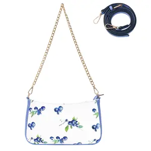 Cute Fruit Prints Strawberry Cherry Blueberry Prints Small Underarm Crossbody Shoulder Bag for Women