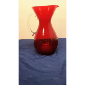 Vintage 1960s Hand Blown Red Glass Pitcher by Rainbow Glass