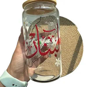 Lebanon 16oz Glass Tumbler with Bamboo Lid and Glass Straw