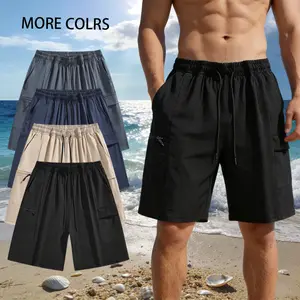 Men's ice silk quick drying shorts with summer multi pocket design, beach casual fashion, loose and versatile shorts