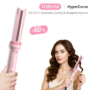 FORLIFA-Pro HyperCurve:3-in-1 Cool Air Automatic Curling & Straightening Iron,5 Min Quick Styling,360° Cooling Airflow,1.1billion Negative Ions,Triple Hair Protect&Burn-Free,Automatic Shut-Off,2-Way Rotation,Anti-Scald,Anti-Tangle,Summervibes
